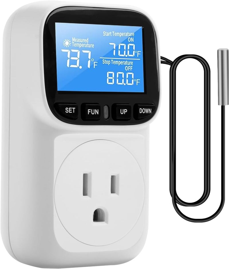 diymore Plug in Digital Thermostat Temperature Controller,1800W,120V / 15A,-104℉~210℉, Heating Cooling Mode Solar Controller Incubator Thermometer Reptile Greenhouse Thermostat Pool Thermometer - Image 1